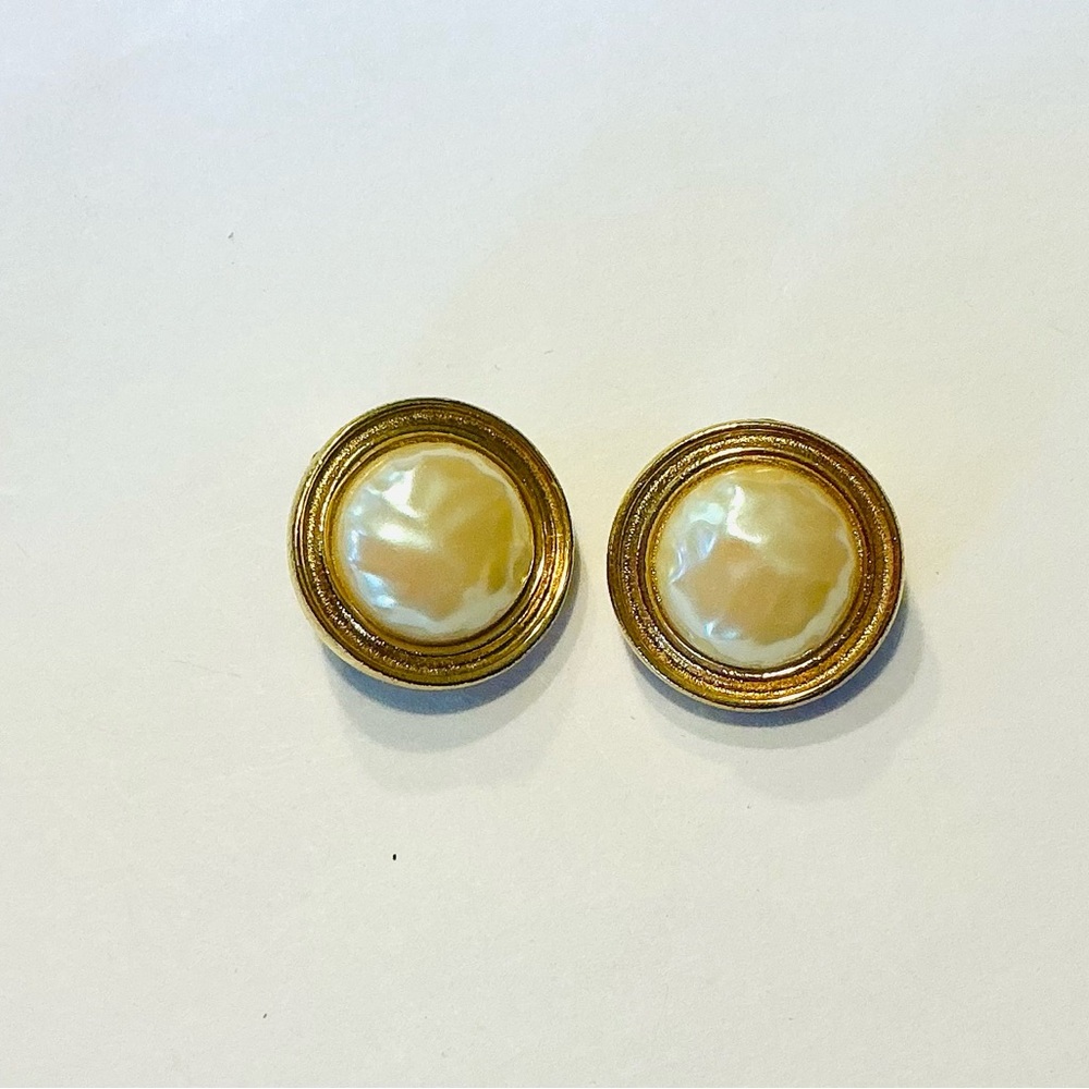 Vintage Givenchy Elegant Gold and Cream Button Earrings